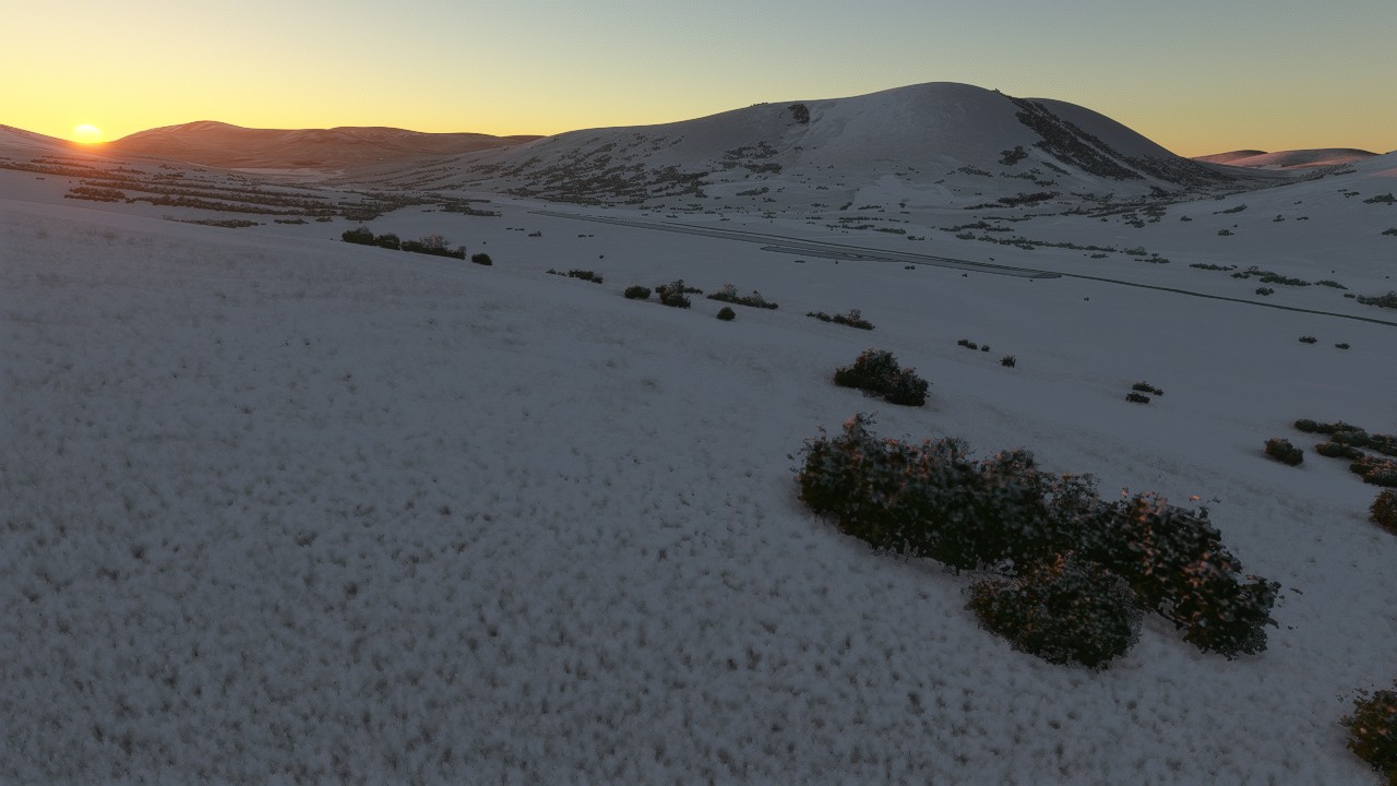 fichier article, Vers midi, dans la vallée on aperçoit la piste d'atterrissage qui reste dans l'ombre avec cet lumi