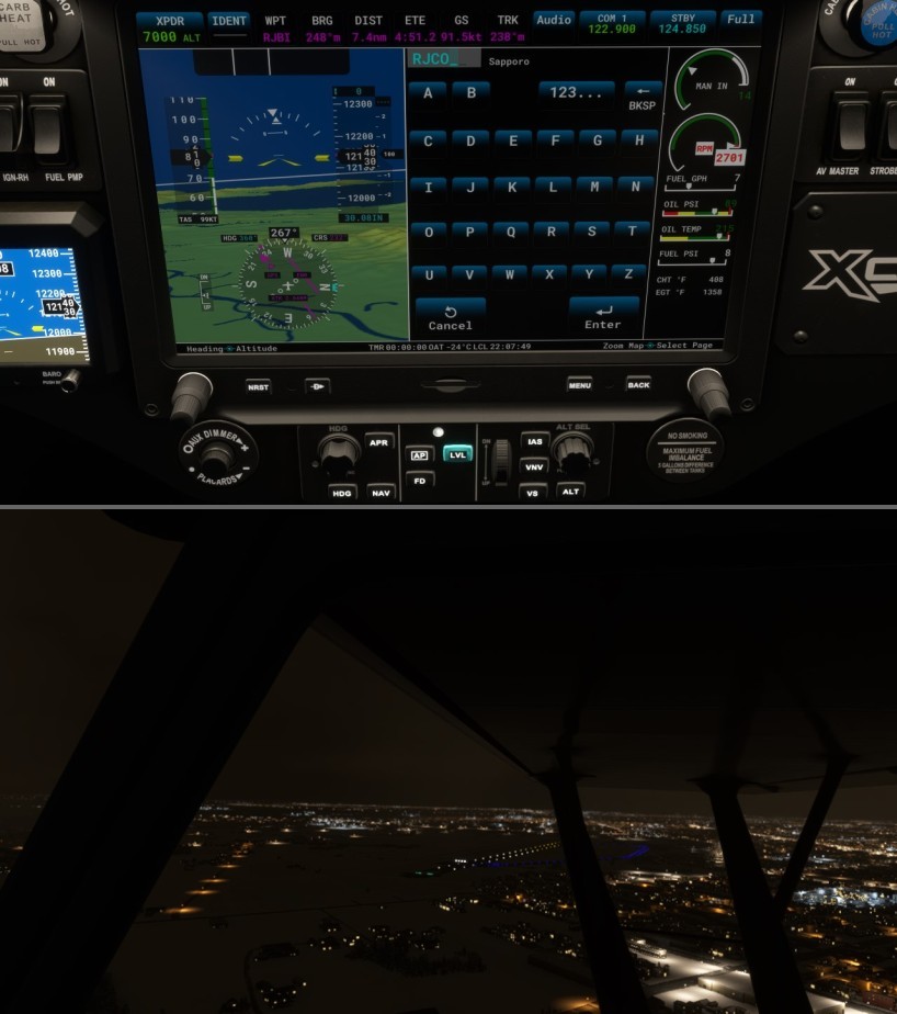 Image article, Reprogrammation  du GPS en vol pour rejoindre Sapporo RJCO.
Tour de piste avant l'atterrissage.