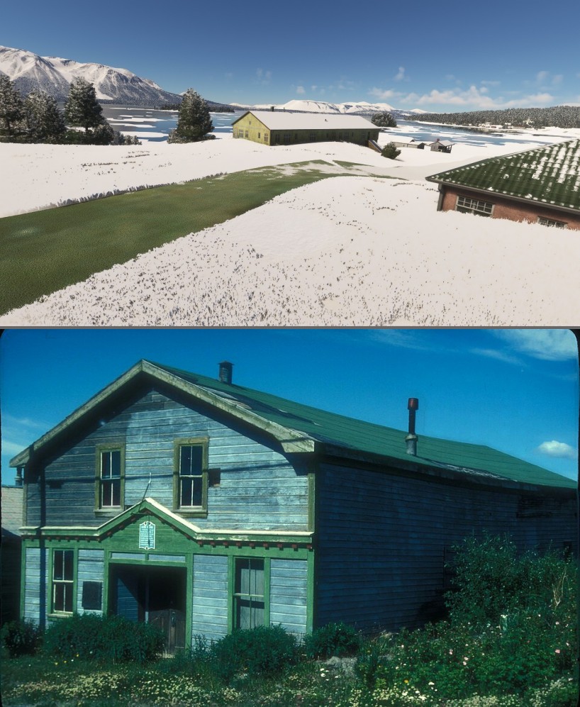 Image article, Le village d'Atlin au bord du lac. 
Le Globe Théâtre, photographié en 2008, wikimedia commons pa
