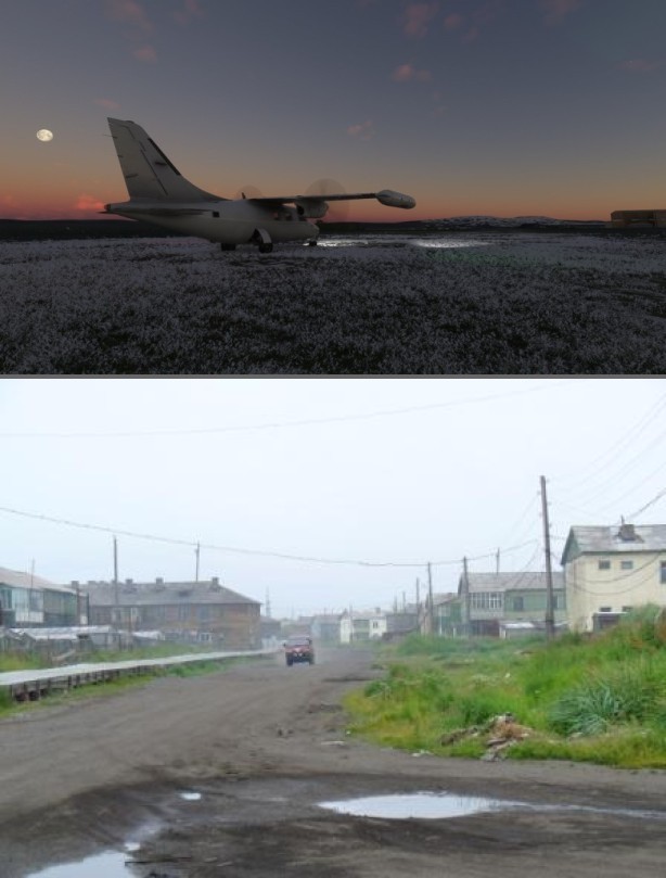 Image article, Sur la piste de Tilichiki avant le décollage.
Une rue au village de Pakhachi, source wikimedia com