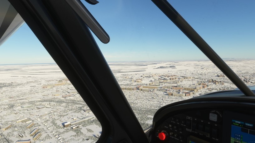 Image article, En approche de Khabarovsk, avec le fleuve gelé à l'horizon sur la droite.