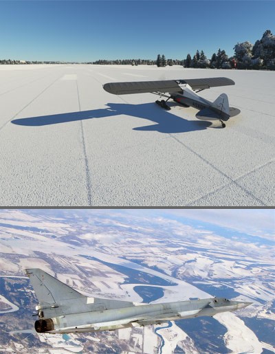 Image article, le Xcub sur la piste de départ; une photo d'archive d'un Tu-22M3.